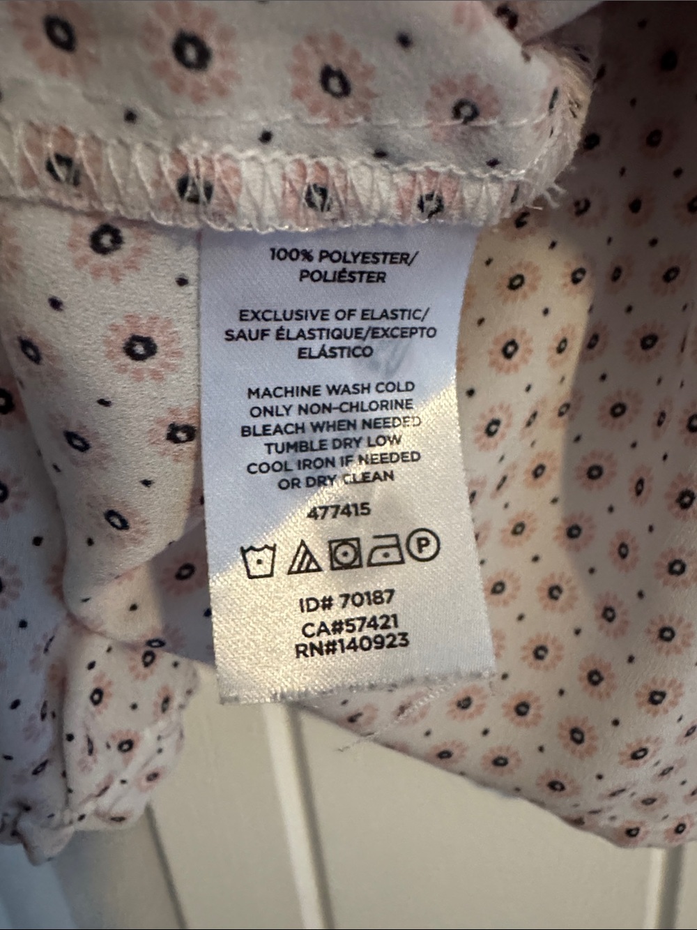 LOFT Light Gray Dotted and pink  Smocked-Yoke Long Sleeve Blouse - Picture 3 of 6